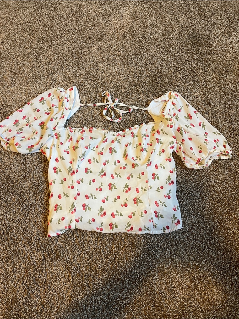 Abercrombie & Fitch White Crop Top with Red Cherry Print
